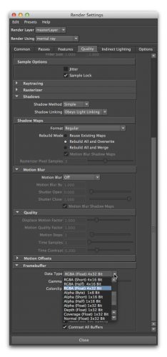 Render Settings - Framebuffer 32 bit